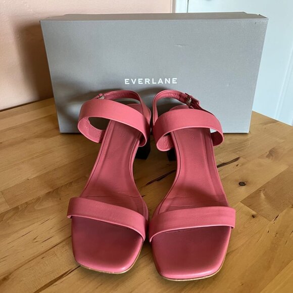 Everlane The Double-Strap Pink Leather Block Heel Sandal Women's Size 8 - Picture 1 of 6